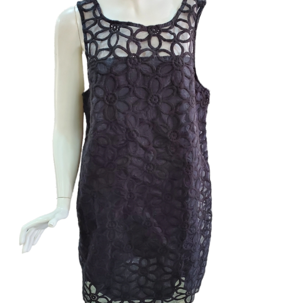 Mudpie Black Sleeveless Petals Shift Dress Women's Large NWT